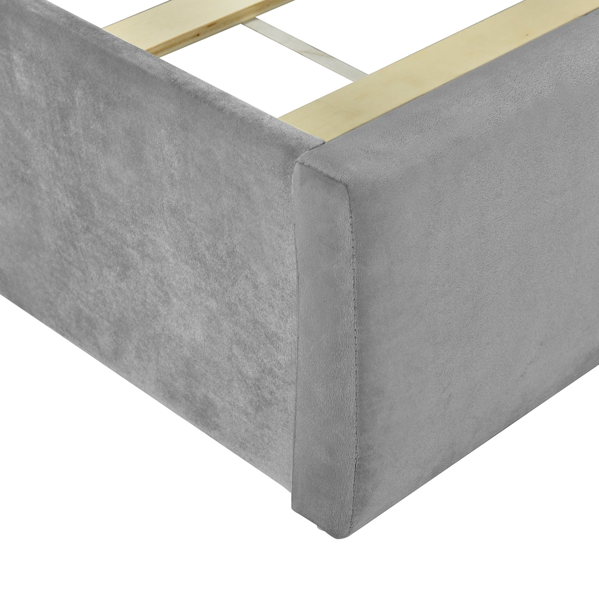 Queen Size Upholstered Platform Bed With Lateral Storage Compartments And Thick Fabric, Velvet, Gray Gray Velvet