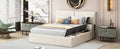 Queen Size Upholstered Platform Bed With Lateral Storage Compartments And Thick Fabric, Velvet, Beige Beige Velvet