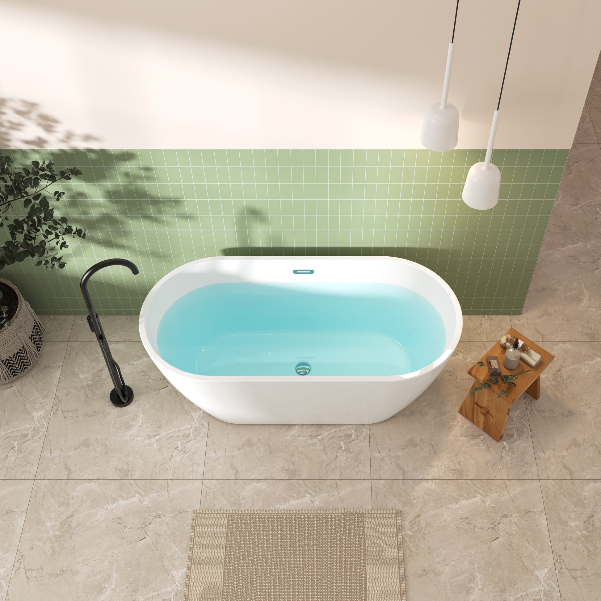 59'' Glossy Acrylic Freestanding Soaking Bathtub With Classic Slotted Overflow And Toe Tap Drain In Chrome, Cupc C Ertified, 02138 Glossy White Oval Bathroom Freestanding Tubs Polished 59 61 In Contemporary Soaking Center Acrylic Acrylic