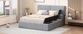 Queen Size Upholstered Platform Bed With Lateral Storage Compartments And Thick Fabric, Velvet, Gray Gray Velvet