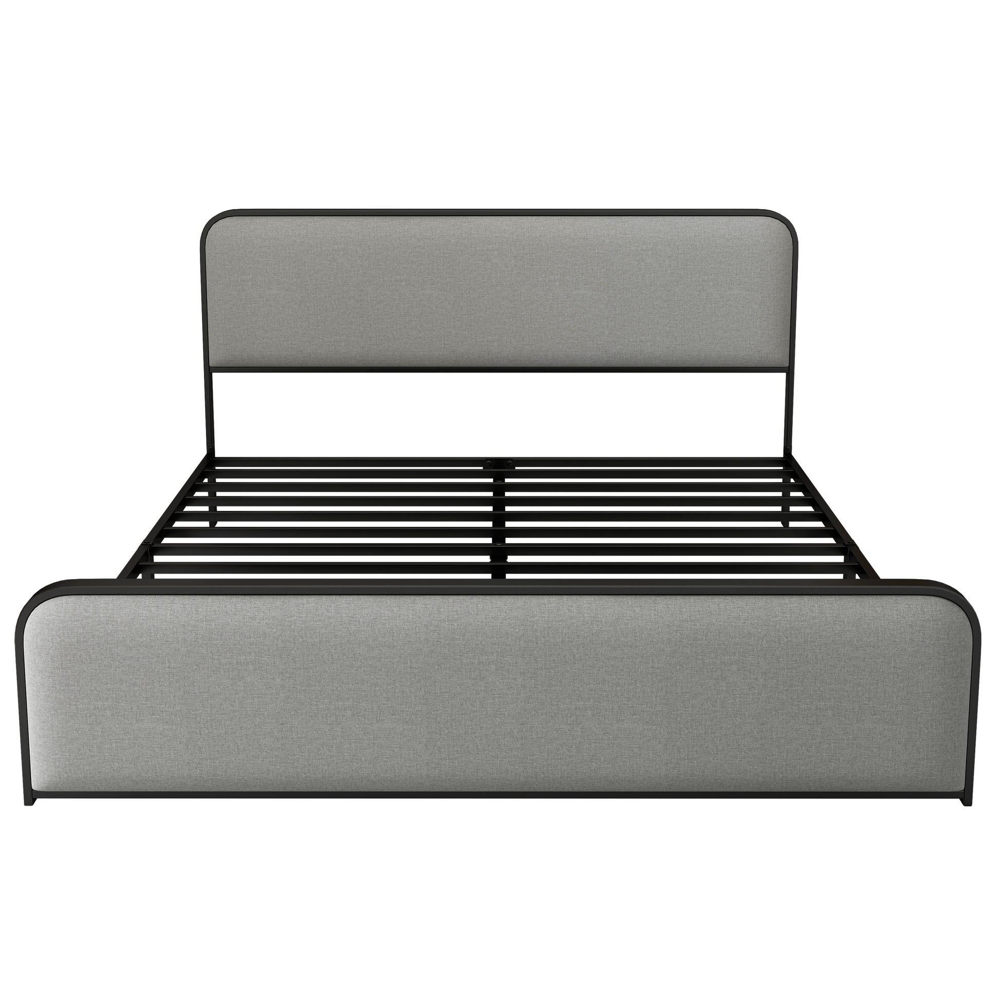 Modern Metal Bed Frame With Curved Upholstered Headboard And Footboard Bed With Under Bed Storage, Heavy Duty Metal Slats, King Size, Grey Grey Metal Modern Metal