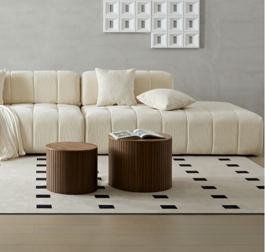 Mdf Nested Table Set 2 Pieces, Handcrafted Round Coffee Table In Living Lounge Area, Walnut Color Walnut Round Round Mdf