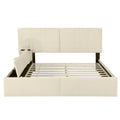 Queen Size Upholstered Platform Bed With Lateral Storage Compartments And Thick Fabric, Velvet, Beige Beige Velvet