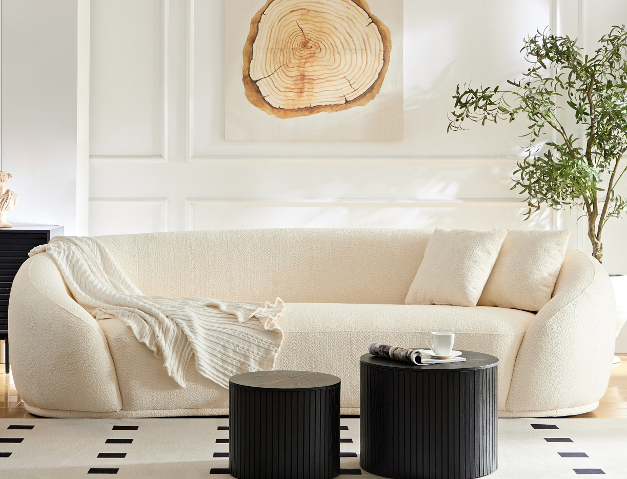 3 Person Sofa Modern Combination Half Moon Casual Teddy Bear Wool Sofa Curved Sofa, Snow White White Primary Living Space Medium Soft Delicate Duty Fabric 3 Seat