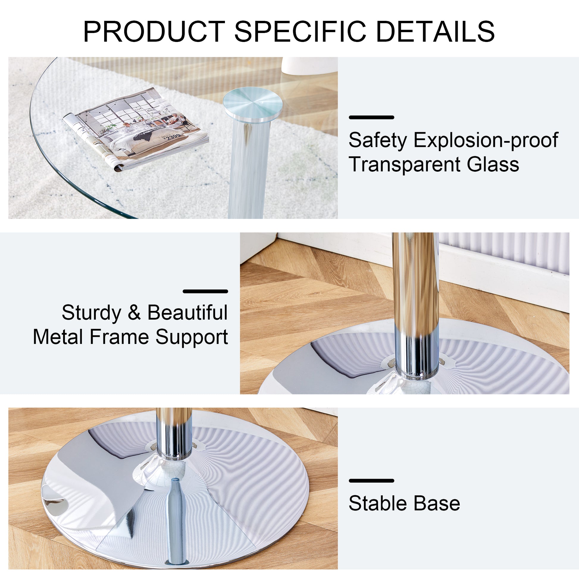 A Glass Tabletop With A Diameter Of 35 Inches And A Modern Minimalist Circular Dining Table With Electroplated Silver Metal Legs. Suitable For Restaurants, Living Rooms, And Conference Rooms.Dt 1166 Transparent Glass