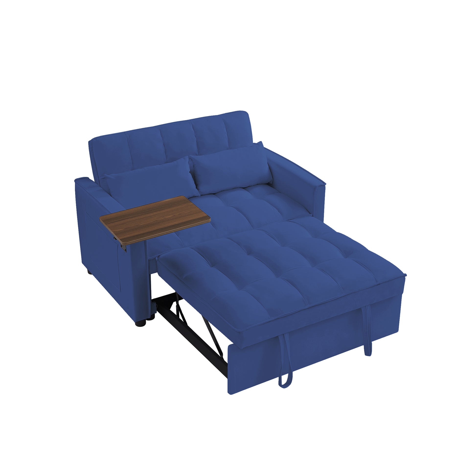 Blue Velvet Loveseat Sofa Bed Blue Wood Tufted Back Square Arms Foam Velvet 2 Seat