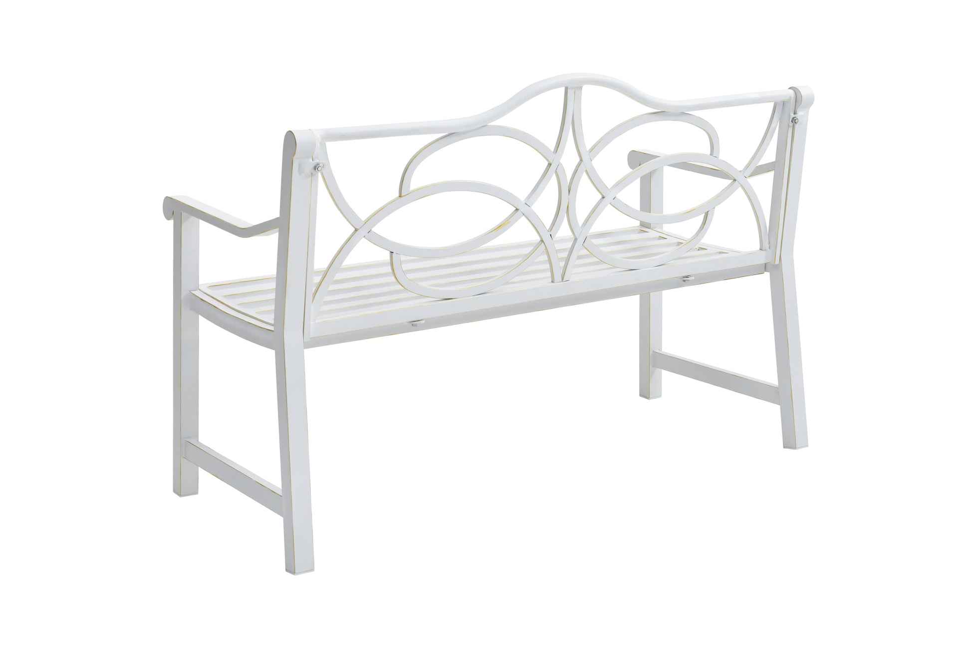 Outdoor Garden Patio Bench,Iron Metal Steel Frame Park Bench With Backrest And Armrest, Slatted Seat For Park, Yard & Porch, Balcony, Accommodates 2 3 People,White White Modern Metal