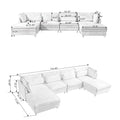 Oversized Modular Sectional Fabric Sofa Set With Waist Pillows, Extra Large U Shaped Couch With Reversible Chaise, 145 Inch Long, 6 Seat Modular Sofa With Ottamans Beige Light Brown Polyester Wood Primary Living Space Medium Soft Cushion Back Modern