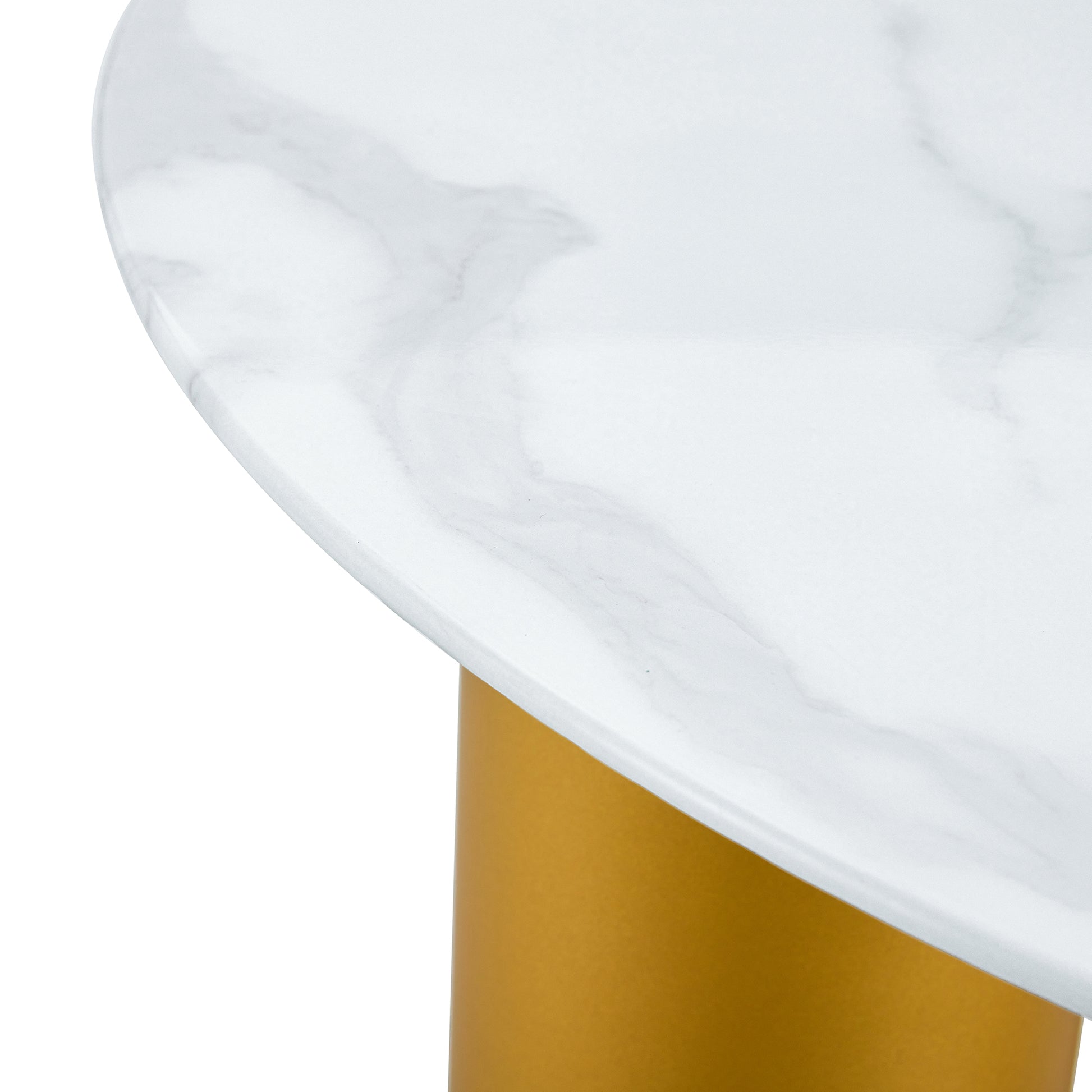 Round White Dining Table, Artificial Marble Glass Stickers, Golden Mdf Legs, Kitchen Dining Table, Living Room Dining Table 40 "* 40" * 29.4 "F X03 White Mdf