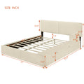 Queen Size Upholstered Platform Bed With Lateral Storage Compartments And Thick Fabric, Velvet, Beige Beige Velvet