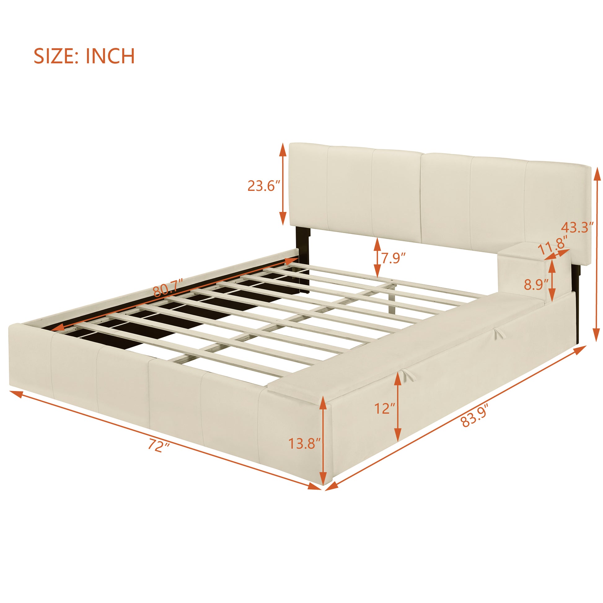 Queen Size Upholstered Platform Bed With Lateral Storage Compartments And Thick Fabric, Velvet, Beige Beige Velvet