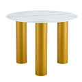 Round White Dining Table, Artificial Marble Glass Stickers, Golden Mdf Legs, Kitchen Dining Table, Living Room Dining Table 40 