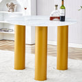 Round White Dining Table, Artificial Marble Glass Stickers, Golden Mdf Legs, Kitchen Dining Table, Living Room Dining Table 40 