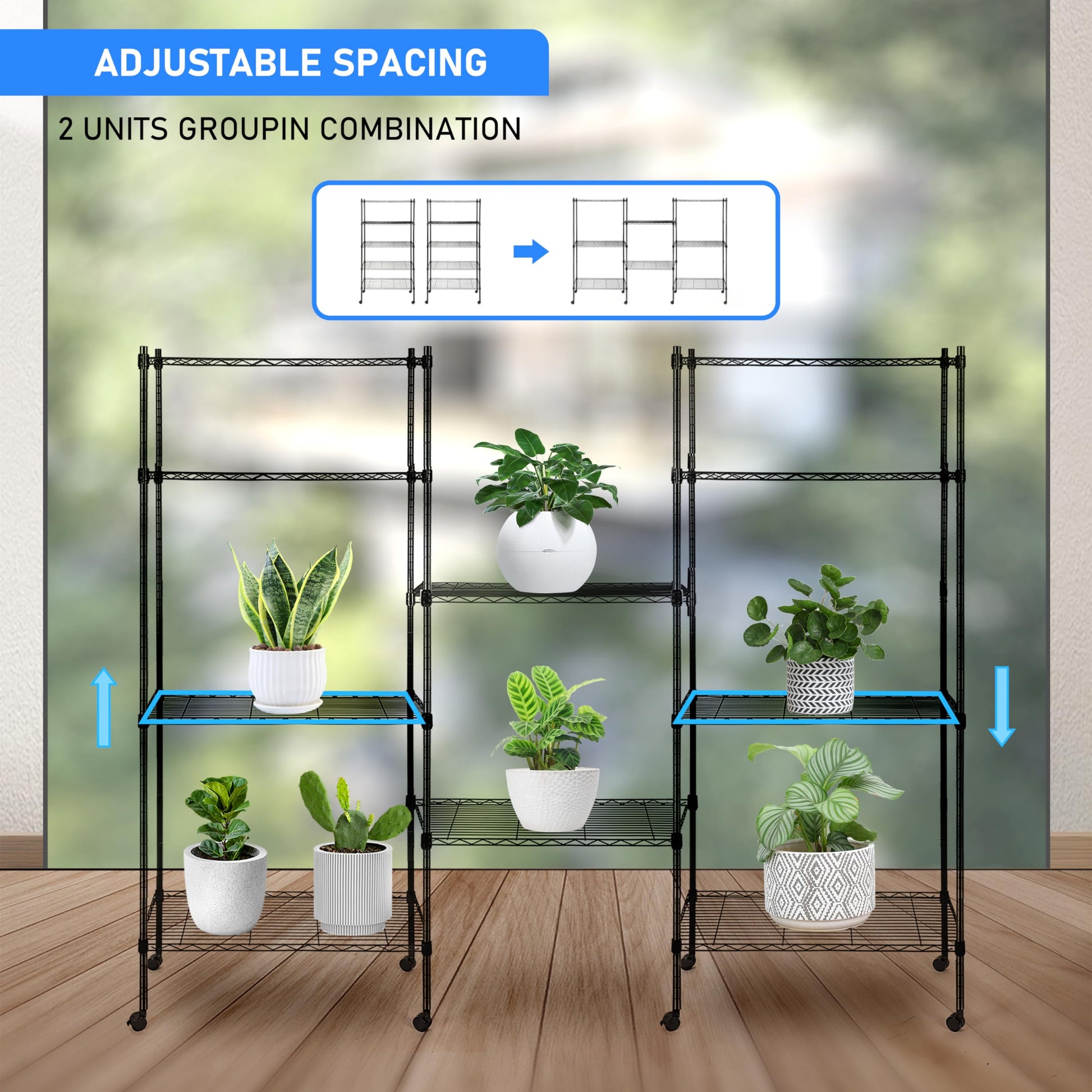 Heavy Duty Shelving Unit, Wire Metal Stackable Storage, 5 Tier Shelf, Chrome, 21" W X 12" D X 54" H 5 Black Metal Stackable Iron