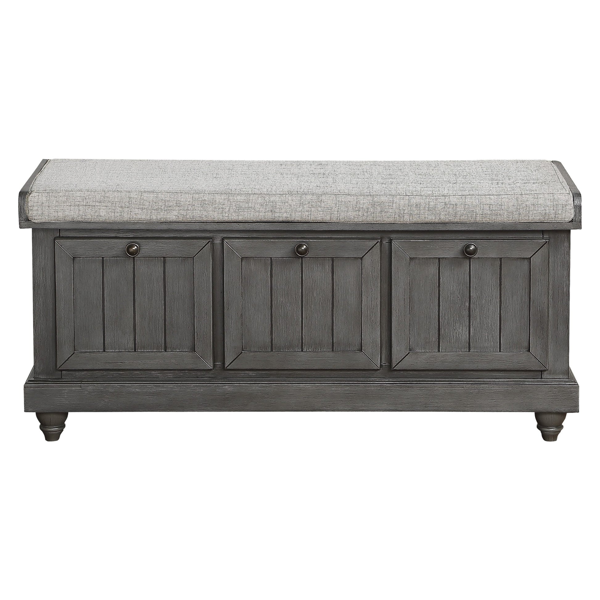 1Pc Durable Storage Bench Dark Gray Finish Foam Cushioned Seat Upholstery Flip Top Seat Solid Wood Home Furniture Distressed Finish Dark Gray Polyester Primary Living Space Grey Flip Top Solid Wood