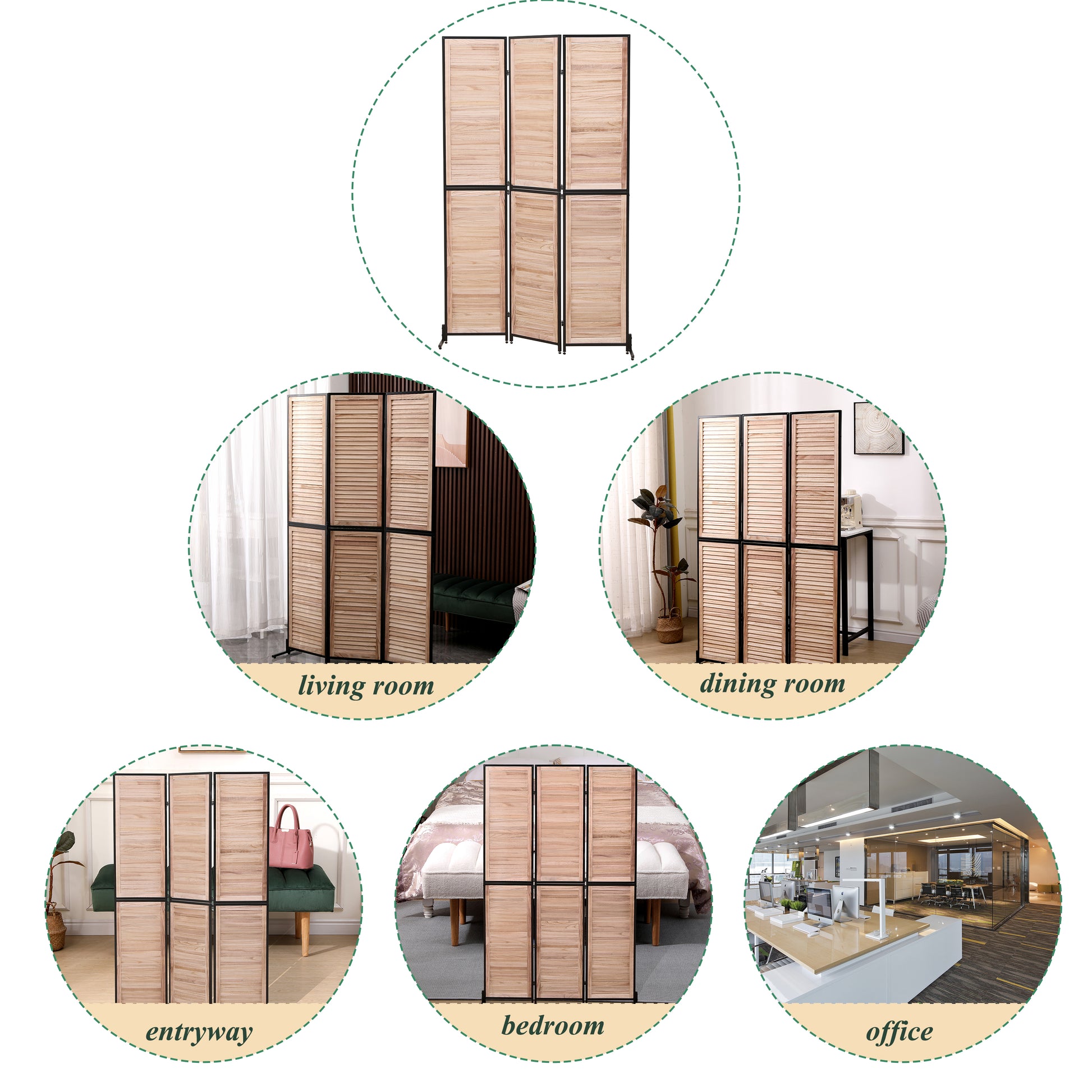 3 Panel Room Dividers And Folding Privacy Screen Natural Wooden Room Partitions 6Ft Wall Divider For Room Separation Natural Natural Metal & Wood
