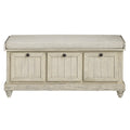 1Pc Durable Storage Bench White Finish Foam Cushioned Seat Beige Upholstery Flip Top Seat Solid Wood Home Furniture Distressed Finish White Polyester Primary Living Space Beige Flip Top Solid Wood