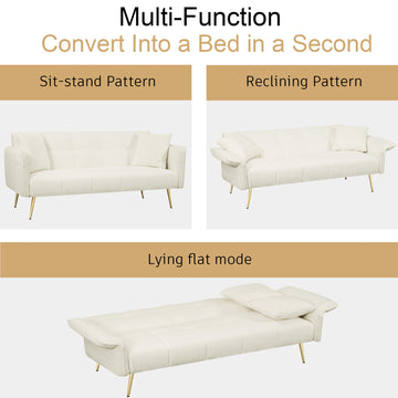 70.1 "Futon Sofa Bed, Convertible Double Sofa Bed With Folding Armrests For Living Rooms And Small Spaces Beige Light Brown Velvet Wood Primary Living Space Medium Soft Loose Back Contemporary Eucalyptus Foam Foam 2 Seat