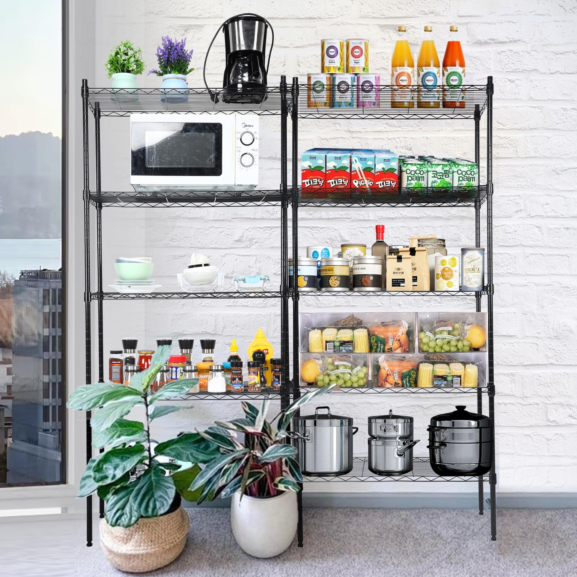 Heavy Duty 5 Tier Shelving Units Adjustable, Wire Shelf With 800 Lbs Capacity 160 Per Shelf , 24" D X 14" W X 59 "H, Black, 5 Levels, Storage Shelf With Wheels & Leveling Feet 5 Black Office Open