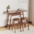3 Pcs Pub Dining Set Retro Bar Table Rubber Wood Stackable Backless High Stool For 2 With Shelf And Hooks For Home Bar Small Space Antique Brown Rubber Wood