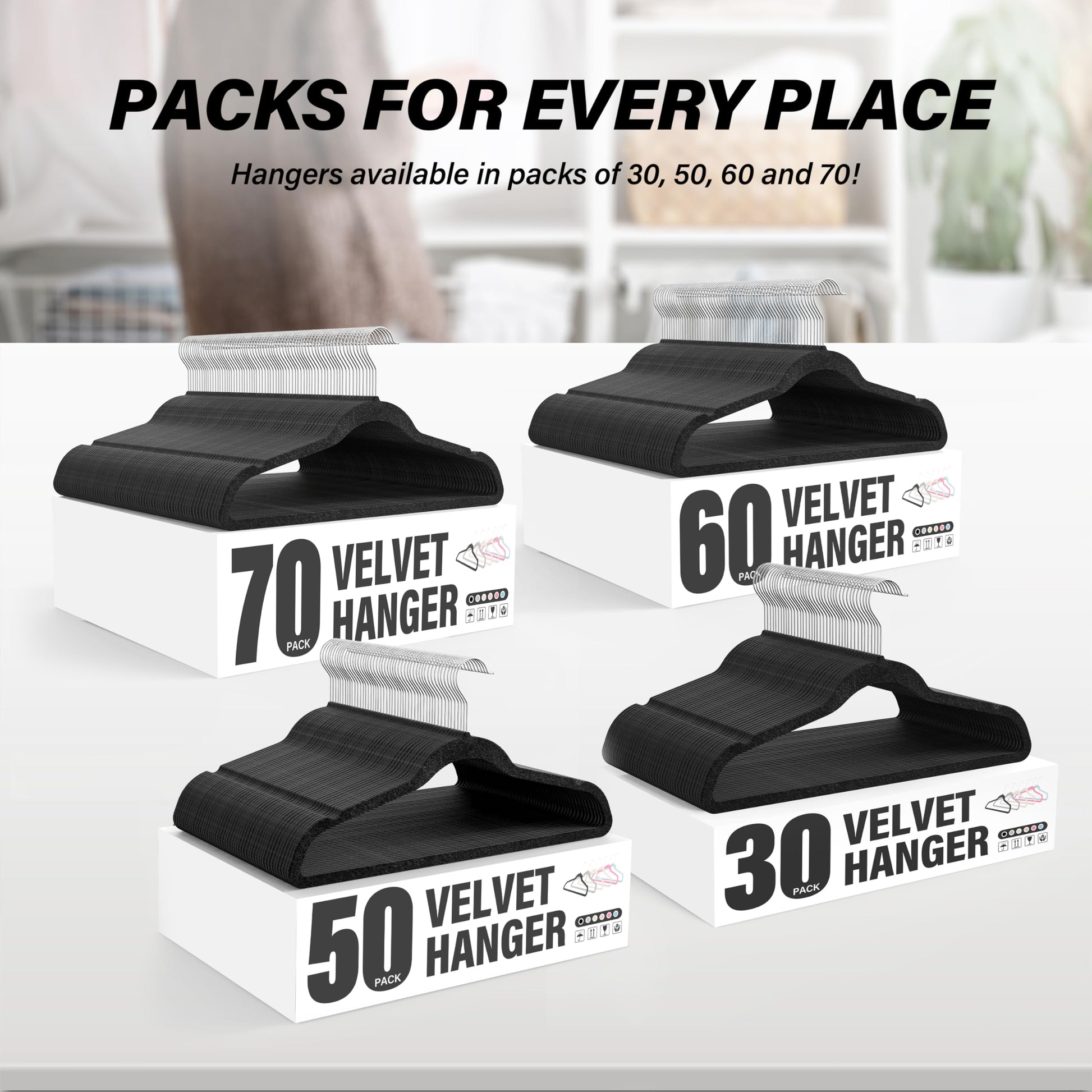 Velvet Hangers 70 Pack, Non Slip Clothes Hangers With Shoulder Notches, 360 Swivel Hooks, Heavy Duty Coat Suit Hangers For Closet Space Saving, Black Black Velvet