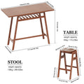 3 Pcs Pub Dining Set Retro Bar Table Rubber Wood Stackable Backless High Stool For 2 With Shelf And Hooks For Home Bar Small Space Antique Brown Rubber Wood