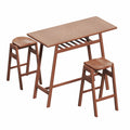 3 Pcs Pub Dining Set Retro Bar Table Rubber Wood Stackable Backless High Stool For 2 With Shelf And Hooks For Home Bar Small Space Antique Brown Rubber Wood