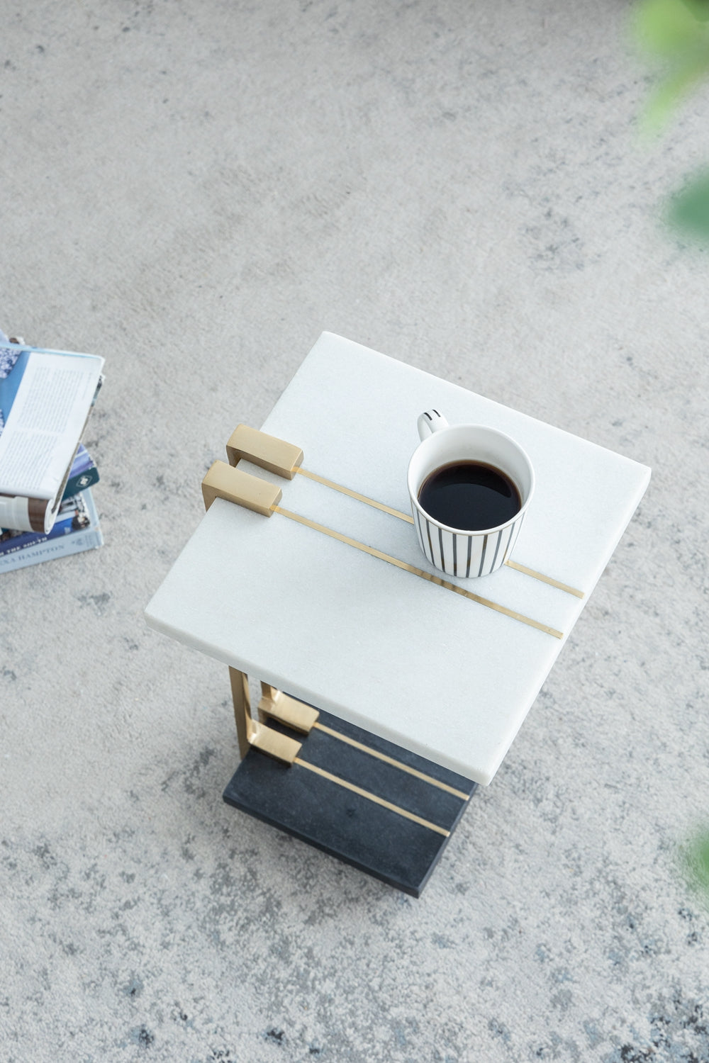 12.5X12X22" Aluminum And Marble C Shaped Side Table, White Gold Black, Artistic Accent Table For Living Room Entryway Bedroom Gold Primary Living Space Art Deco,Luxury,Modern Marble Metal