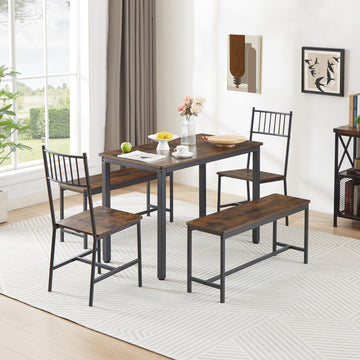 Dining Table Set, Barstool Dining Table With 2 Benches 2 Back Chairs, Industrial Dining Table For Kitchen Breakfast Table, Living Room, Party Room, Rustic Brown And Black,43.3 L X 23.6 W X 29.9 H Rustic Brown Seats 6 Particle Board