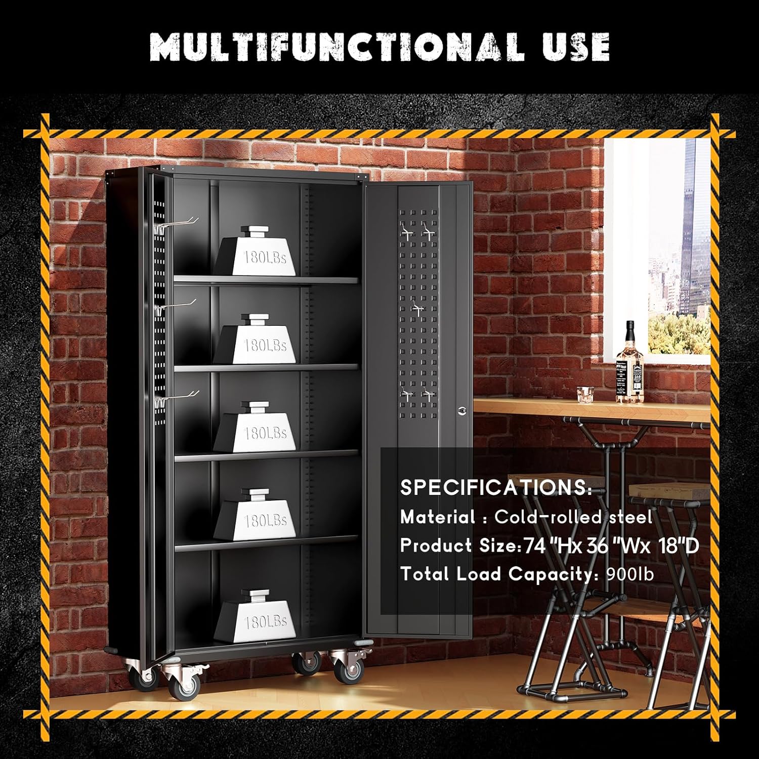 Veripco Garage Storage Cabinets With Locking Doors And 4 Adjustable Shelves, Metal Storage Cabinets With Wheels For Garage, Office, Kitchen, Laundry&Utility Room Filing Cabinets 3 4 Shelves Powder Coated Black Office Adjustable Shelves Metal