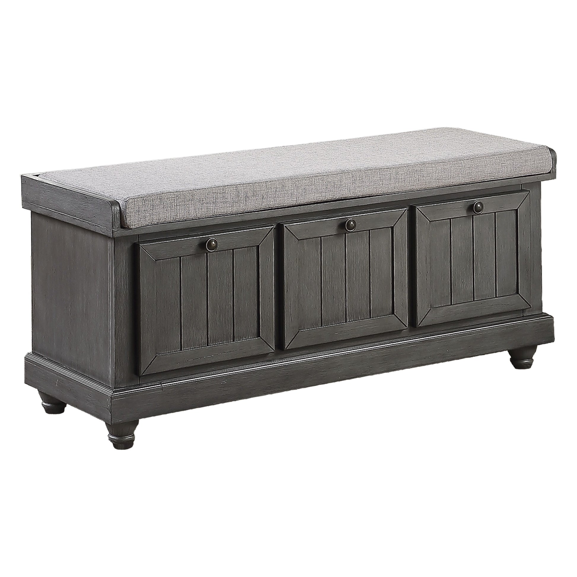 1Pc Durable Storage Bench Dark Gray Finish Foam Cushioned Seat Upholstery Flip Top Seat Solid Wood Home Furniture Distressed Finish Dark Gray Polyester Primary Living Space Grey Flip Top Solid Wood