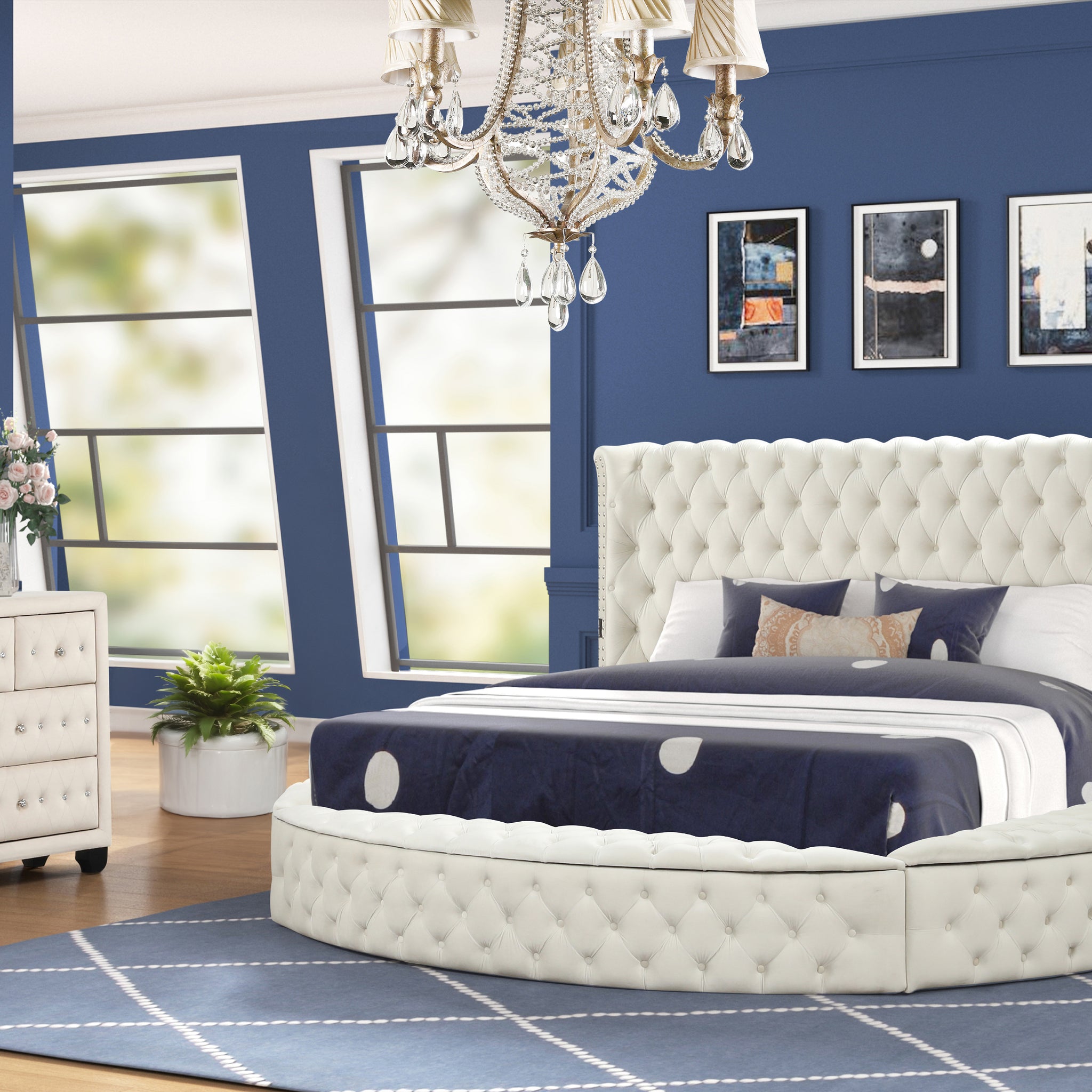 Modern Style King 4Pc Bedroom Set With Usb Ports & Made With Wood In Cream Box Spring Not Required King Cream Wood 4 Piece Set Bedroom Bed Included,Dresser Included,Mirror Included,Nightstand