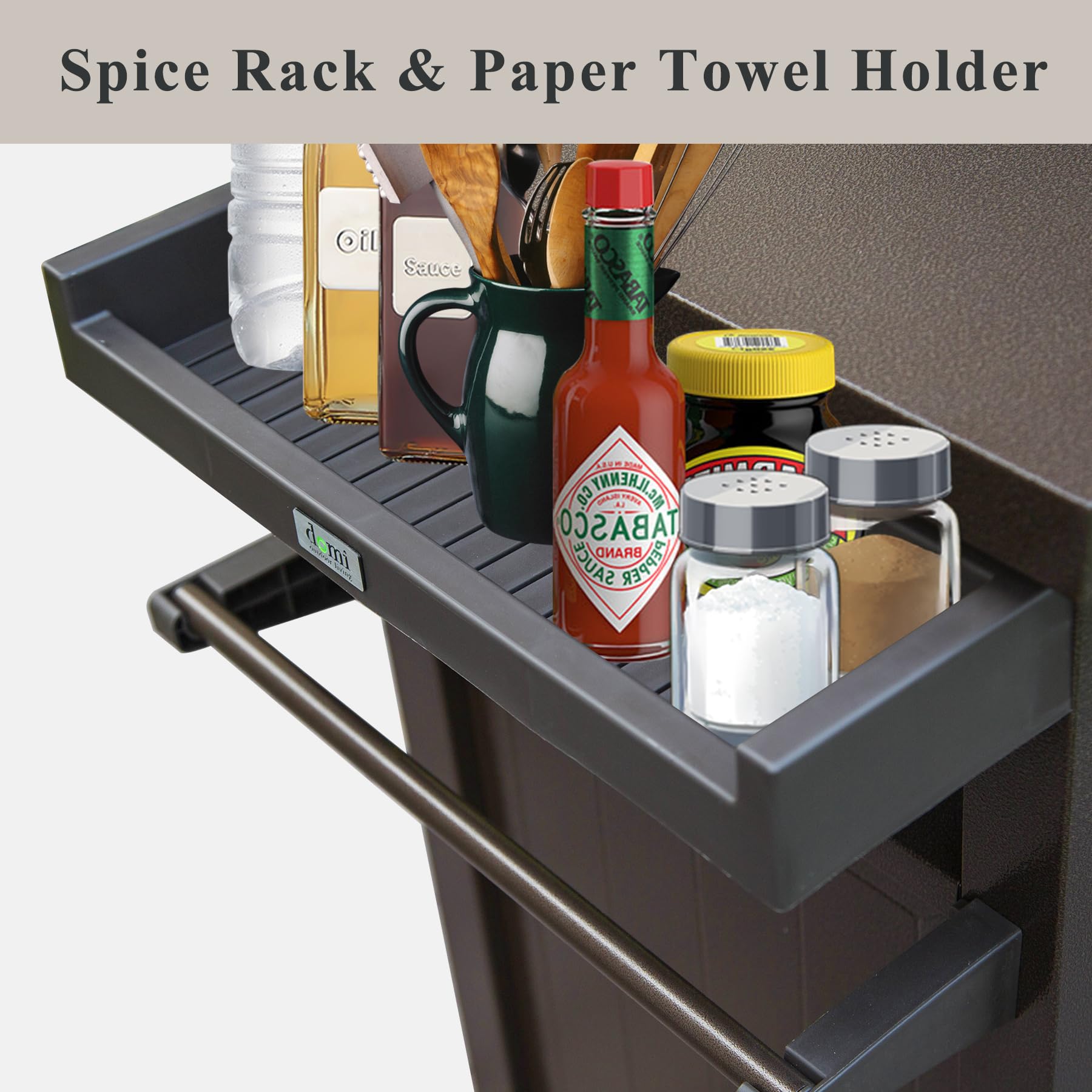 Grill Carts Outdoor With Storage And Wheels, Whole Metal Portable Table And Storage Cabinet For Bbq, Deck, Patio, Backyard Brown Brown Metal