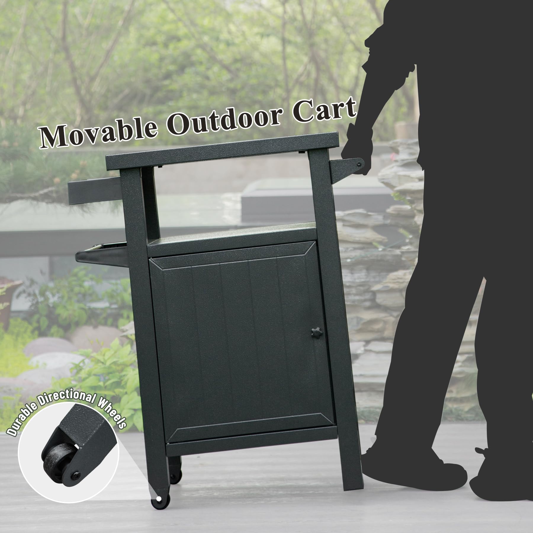 Grill Carts Outdoor With Storage And Wheels, Whole Metal Portable Table And Storage Cabinet For Bbq,Deck,Patio,Backyard Dark Grey Grey Aluminum