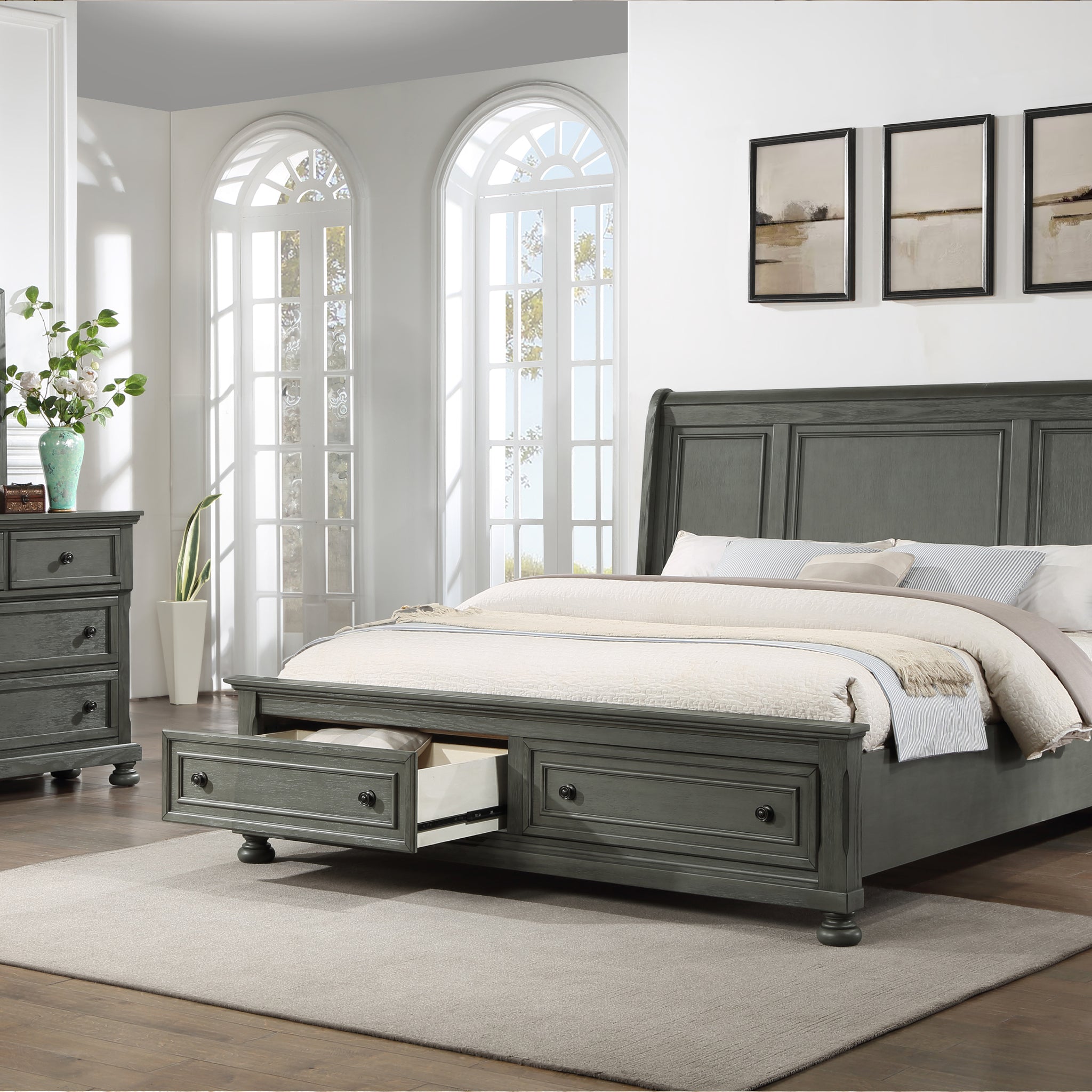 Jackson Modern Style 4Pc King Bedroom Set Made With Wood & Rustic Gray Finish Box Spring Not Required Gray Wood Gray 4 Piece Set Bedroom Bed Included,Dresser Included,Mirror Included,Nightstand Included Contemporary,Traditional Solid Wood Mdf Soft Close