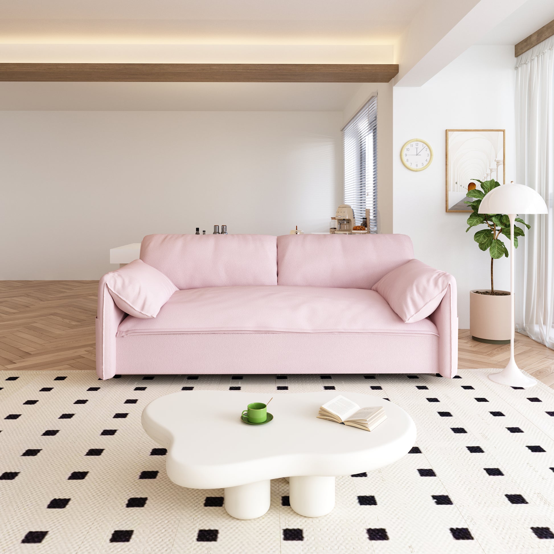 63.8" Queen Pull Out Sofa Bed, 3 In 1 Convertible Sleeper Sofa With Side Storage,Multi Functional Velvet Loveseat Bed For Living Room,Bedroom,Apartment,Office,Pink Pink Velvet Velvet 2 Seat