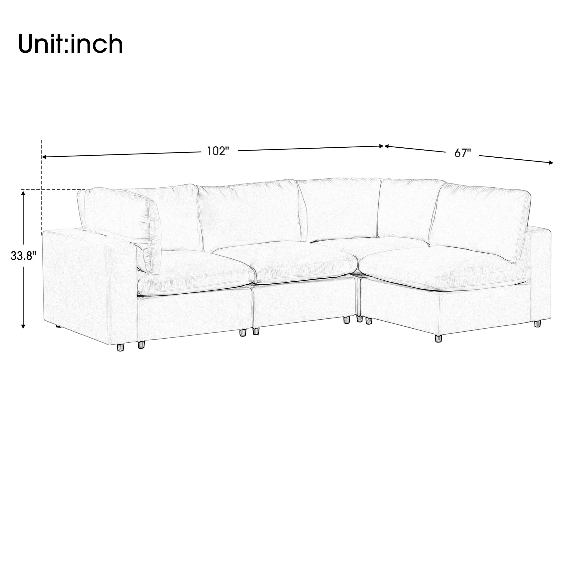 Upholstered Modular Sofa With Usb Charge Ports,Wireless Charging And Built In Bluetooth Speaker In Arm,Sectional Sofa For Living Room Apartment 4 Seater Gray Polyester 4 Seat