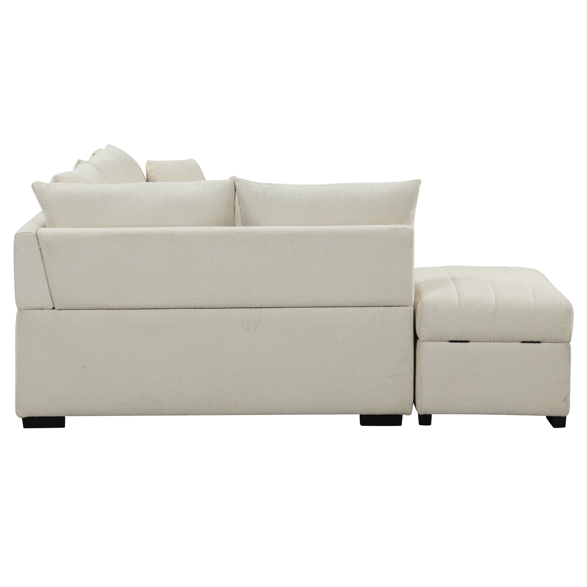 82.6" L Shaped Sectional Pull Out Sofa Bed Sleeper Sofa With Two Usb Ports, Two Power Sockets And A Movable Storage Ottoman, Beige Beige Foam Polyester