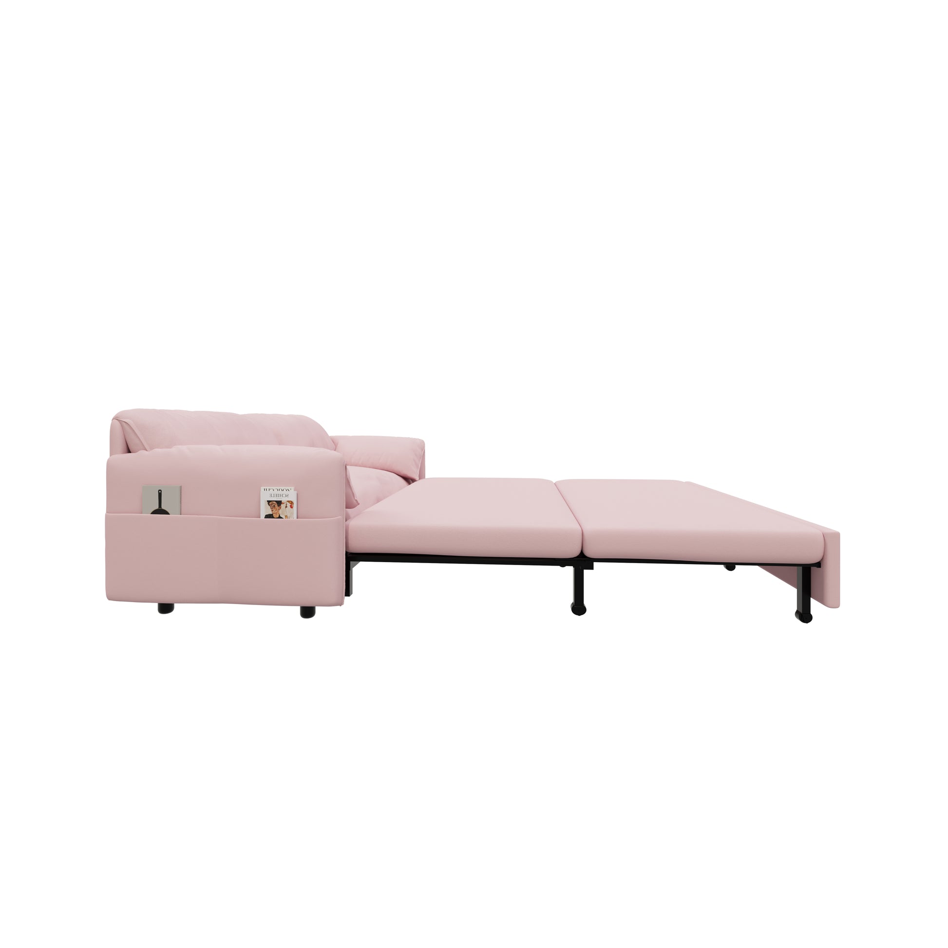 63.8" Queen Pull Out Sofa Bed, 3 In 1 Convertible Sleeper Sofa With Side Storage,Multi Functional Velvet Loveseat Bed For Living Room,Bedroom,Apartment,Office,Pink Pink Velvet Velvet 2 Seat