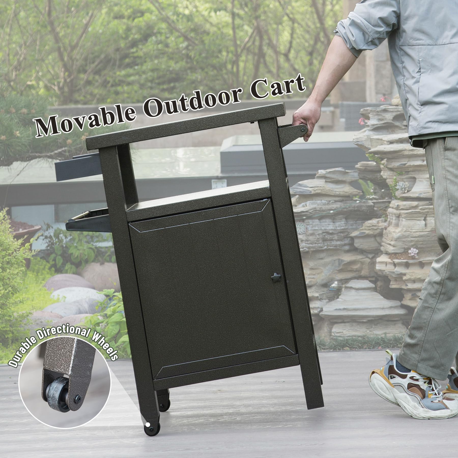 Grill Carts Outdoor With Storage And Wheels, Whole Metal Portable Table And Storage Cabinet For Bbq, Deck, Patio, Backyard Brown Brown Metal