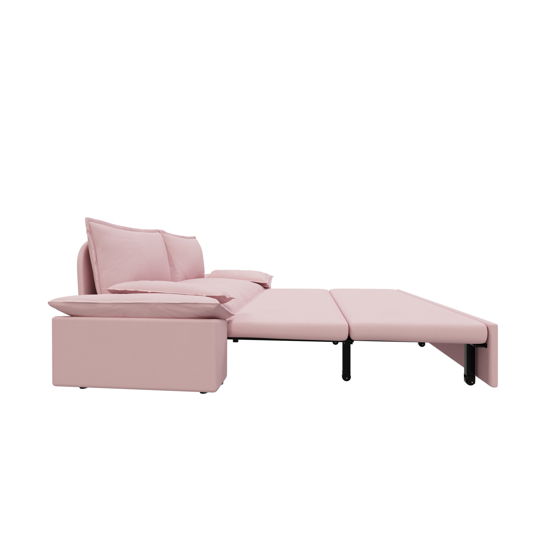 70.1" Queen Pull Out Sofa Bed, 3 In 1 Convertible Sleeper Sofa With 2 Soft Pillows,Multi Functional Velvet Loveseat Bed,Pink Pink Velvet 2 Seat