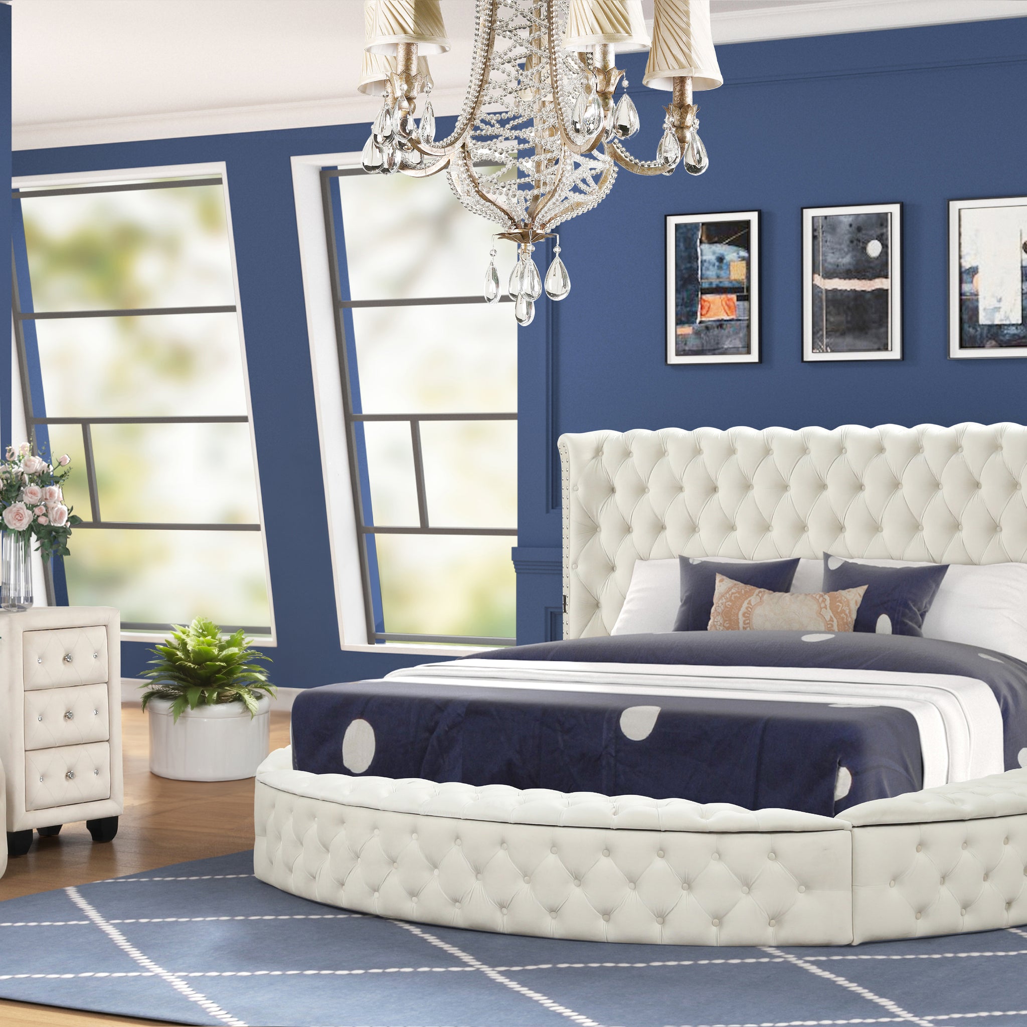 Modern Style King 4Pc Vanity Bedroom Set With Usb Ports & Made With Wood In Cream Box Spring Not Required King Cream Wood 4 Piece Set Bedroom Modern Solid Wood Mdf Tufted Velvet Wood