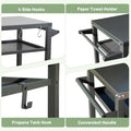 3 Shelf Outdoor Grill Table, Grill Cart Outdoor With Wheels, Pizza Oven Table And Food Prep Table, Blackstone Table With Propane Tank Hook, Grill Stand For Blackstone Griddle For Outside Bbq Grey Steel