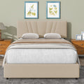 Queen Upholstered Platform Bed With Lifting Storage, Queen Size Bed Frame With Storage And Tufted Headboard,Wooden Queen Platform Bed For Kids Teens Adults,No Box Spring Needed Queen, Beige Box Spring Not Required Queen Light Beige Wood Bedroom American