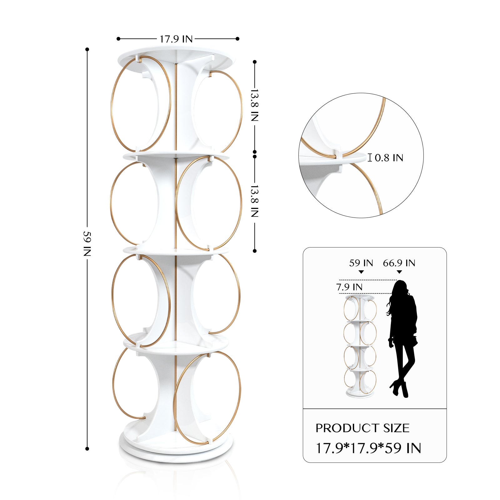 Display Shelf,4 Tier Floor Standing Organizer,Modern Style,360 Rotation,Stable And Solid,Holds Books And Displays,Suitable For Living Room And Bedroom 4 White White Corner Primary Living Space Open