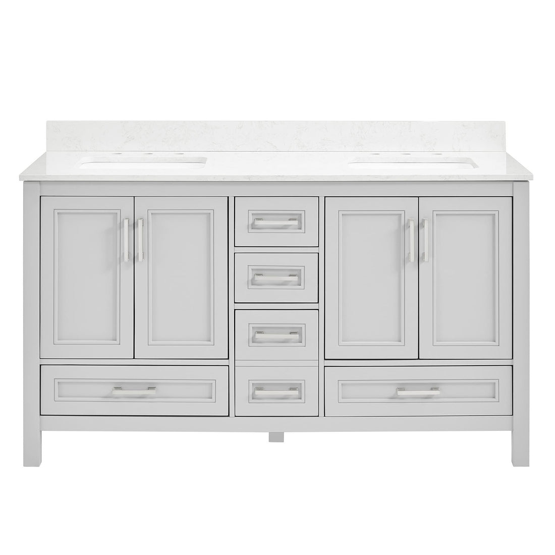 60 In Undermount Double Sinks Bathroom Storage Cabinet With Engineered Carrara Marble Top 4 Light Gray 4 Soft Close Doors Bathroom Freestanding Mdf Painted
