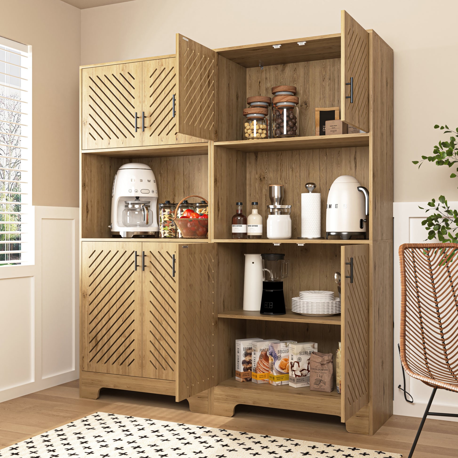 71" Tall Farmhouse Kitchen Pantry Cabinet, Kitchen Hutch Bar Cabinet With Drawers & Shelves, Large Wood Storage Cabinet With Doors & Microwave Stand, Cupboard For Dining Room Wood Dining Room