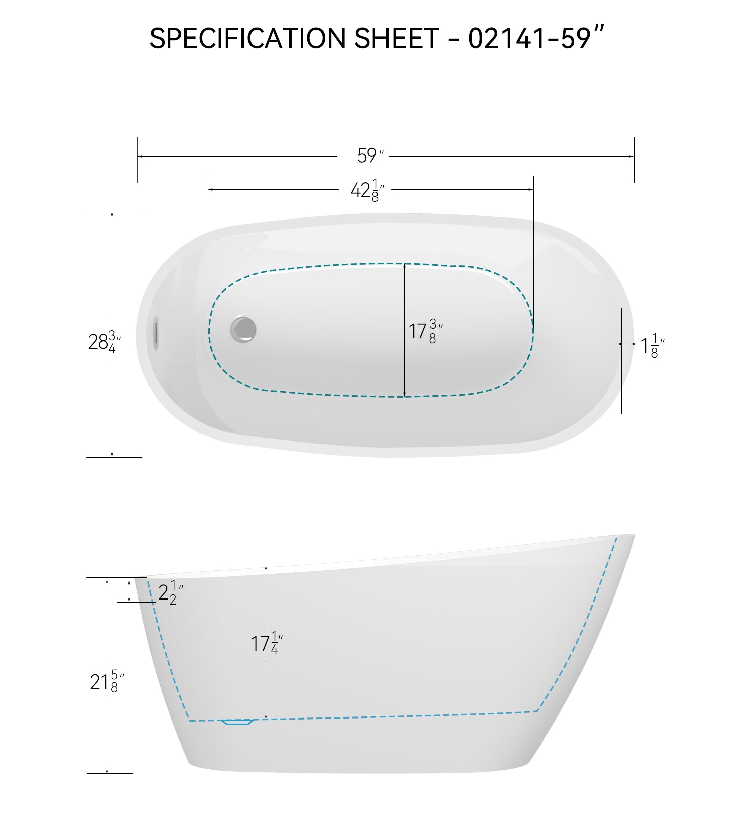 59" Acrylic Freestanding Bathtub, Modern & Contemporary Design Soaking Tub With Toe Tap Drain In Chrome And Classic Slotted Overflow, Glossy White, Cupc Certified, 02141 Glossy White Oval Bathroom