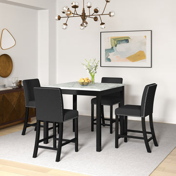 5 Piece Dining Table And Chair Set, Wooden Dining Table And Chair With 4 Chairs For Small Spaces, Modern Square Counter Height Dining Table, Compact Mid Century Modern Home Table And Chair Set, Uphols Black Gray Solid Wood Mdf