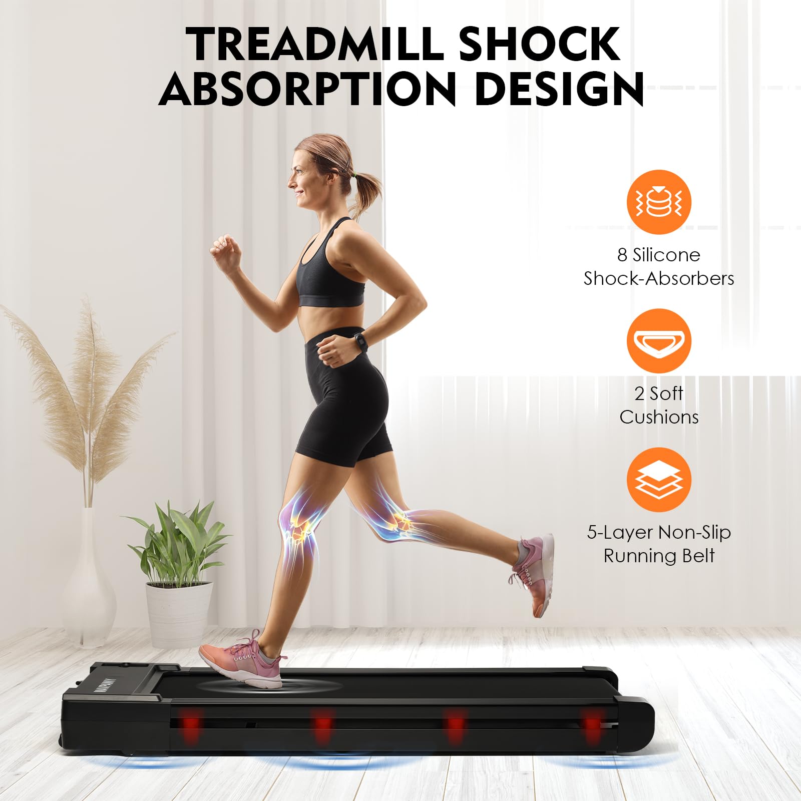 Under Desk Treadmill, Incline Walking Pad Treadmill For Home Office Use, 2.25Hp Quiet Treadmill For Walking And Jogging Indoor Fitness Black Durable Office Modern Body Building Iron Plastic